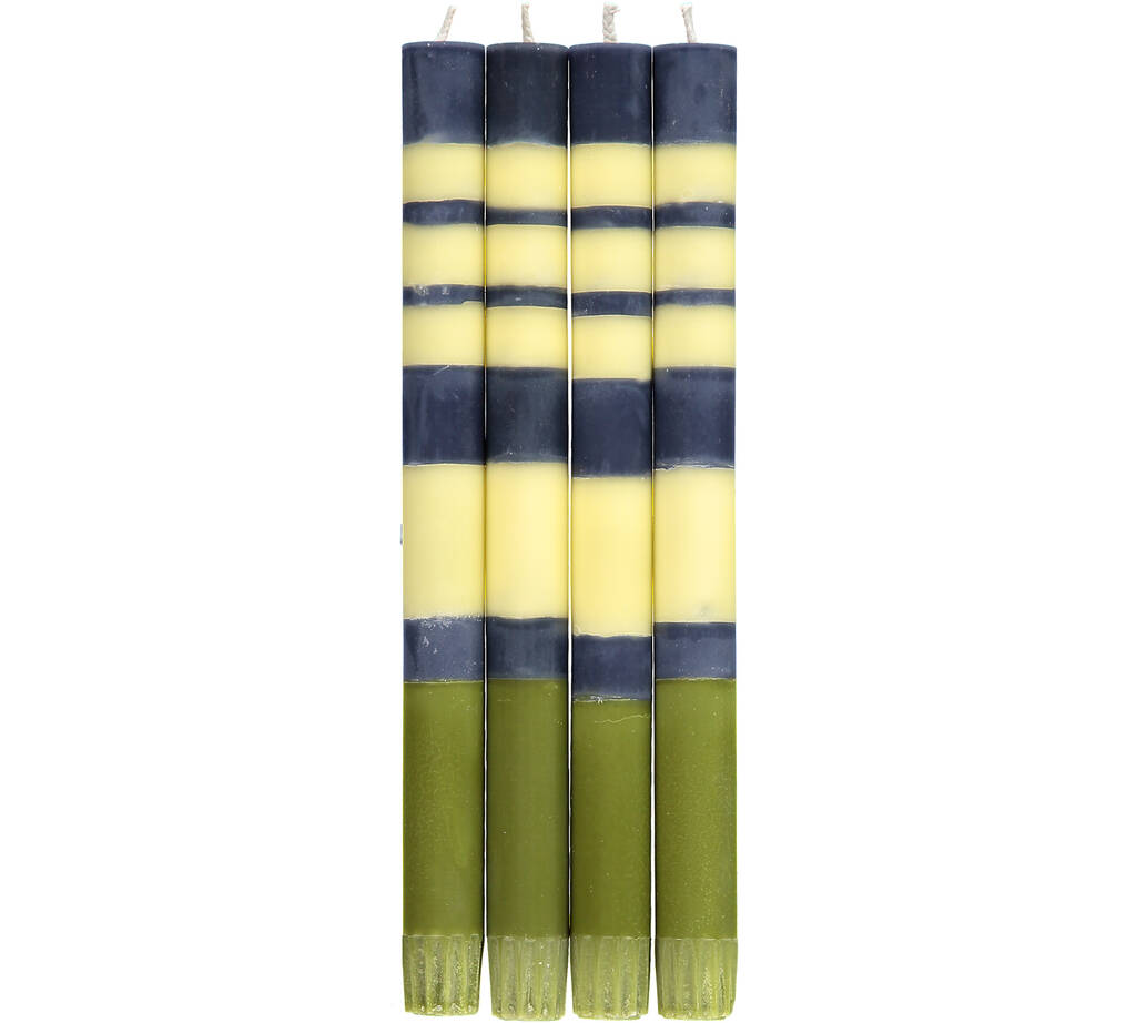 Set of 4 Striped Eco Dinner Candles in Indigo, Jasmine & Olive