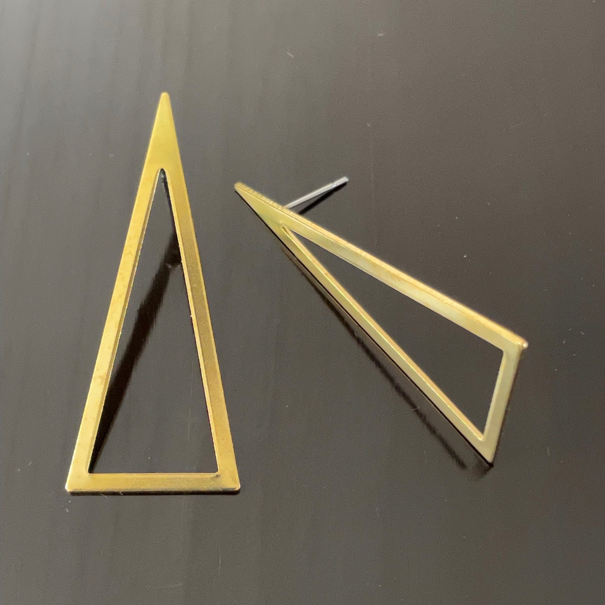 Irth Large Triangle Brass Drop Studs detail 2