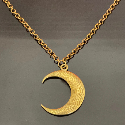 Irth Textured Moon Long Brass Necklace detail