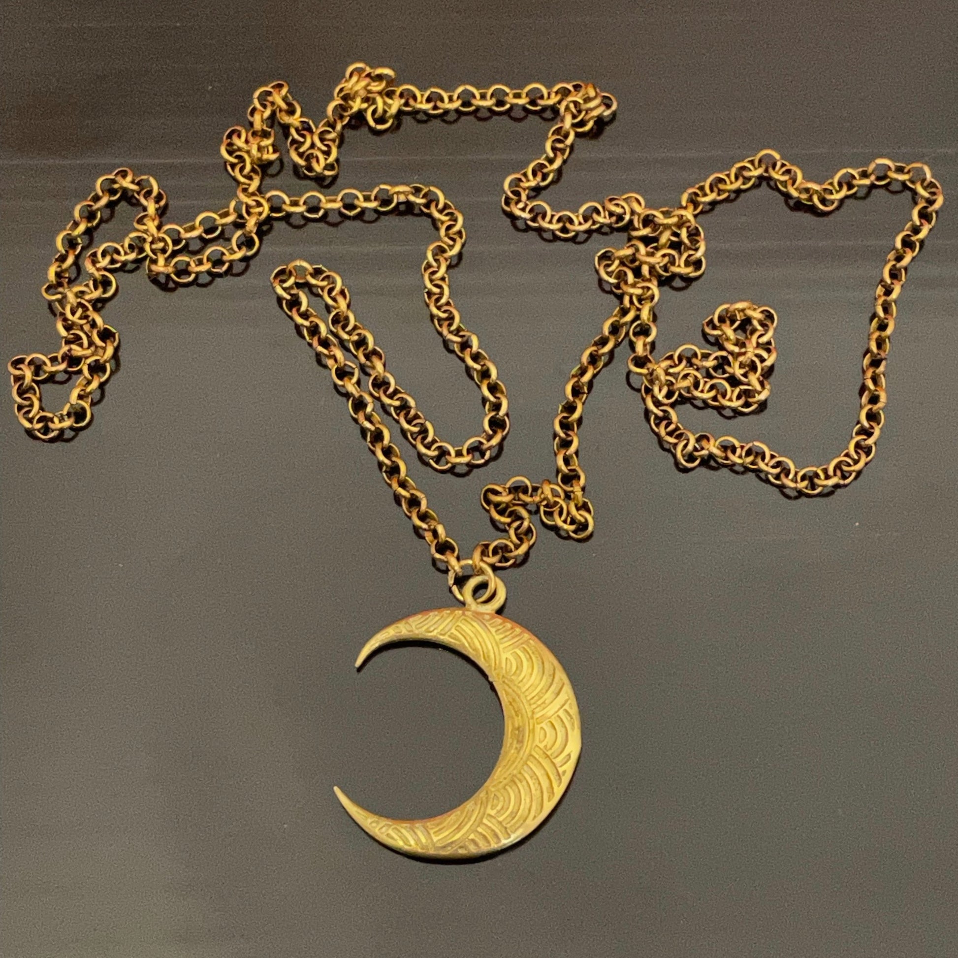 Irth Textured Moon Long Brass Necklace 
