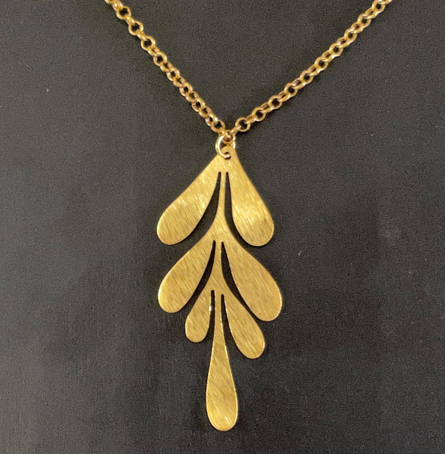 Irth Organic Leaf Long Brass Necklace detail