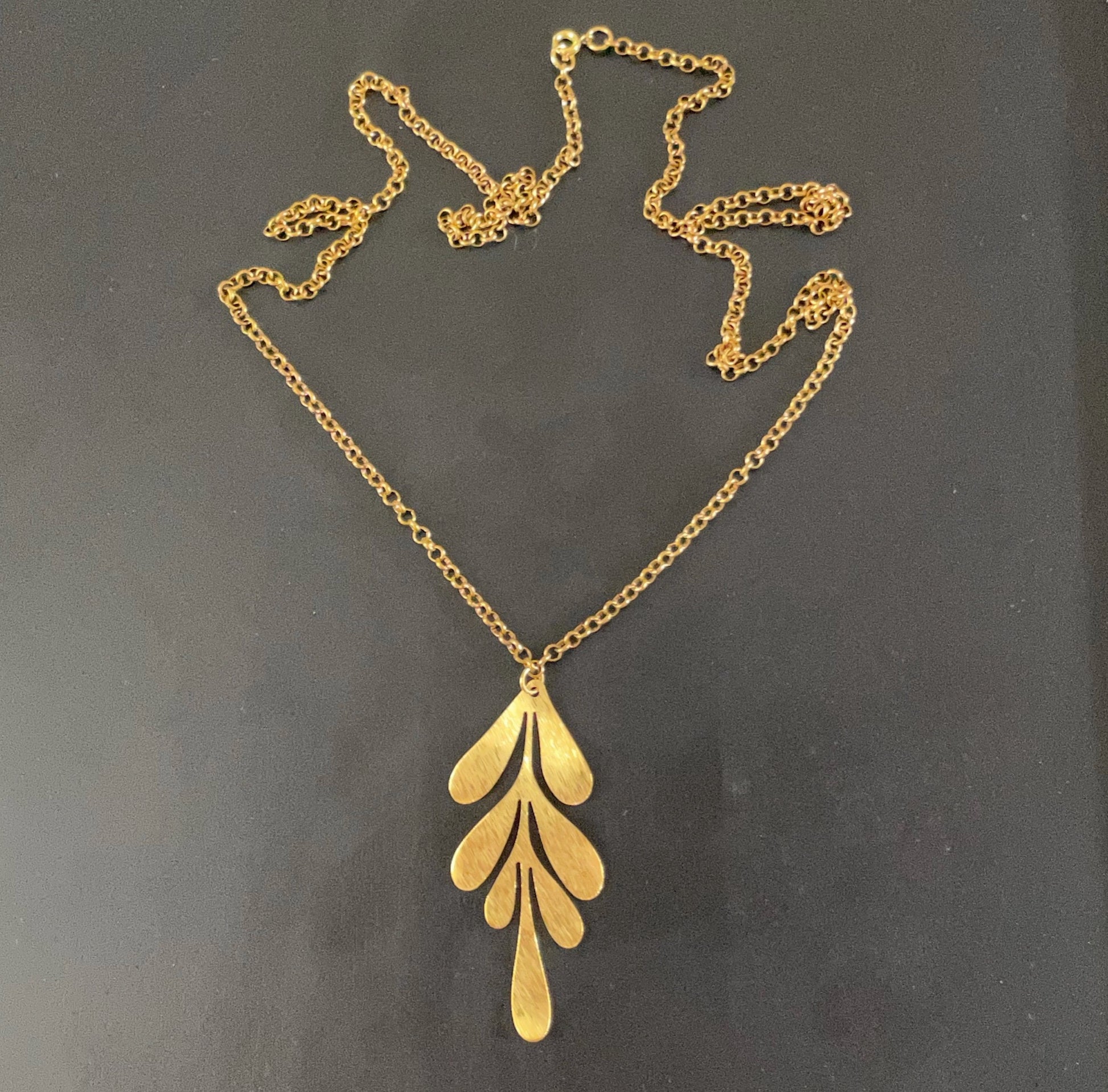 Irth Organic Leaf Long Brass Necklace