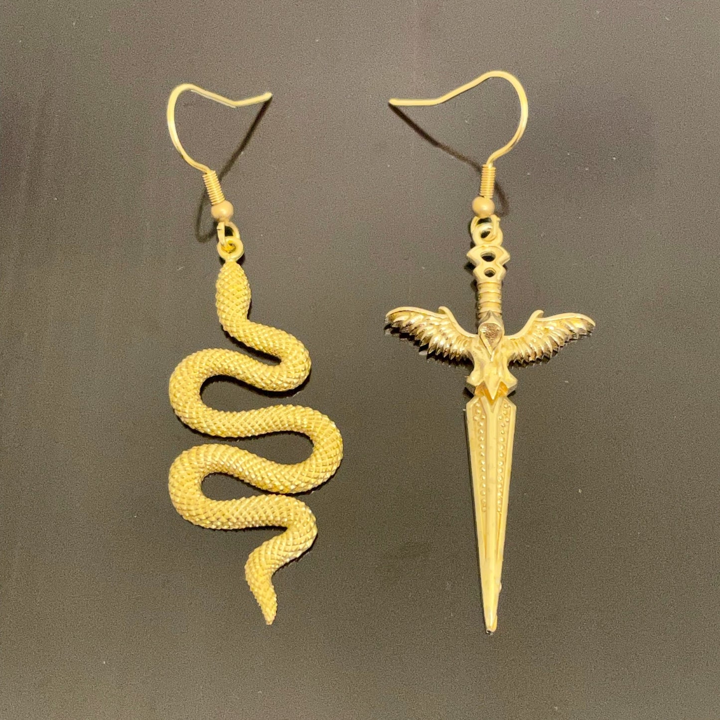 Irth Snake & Dagger Brass Earrings