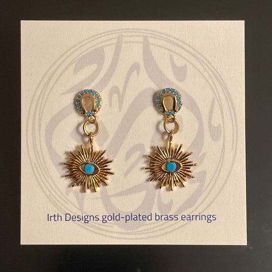 Irth Gold-plated Brass & Zircon Sun-shaped Eye Earrings