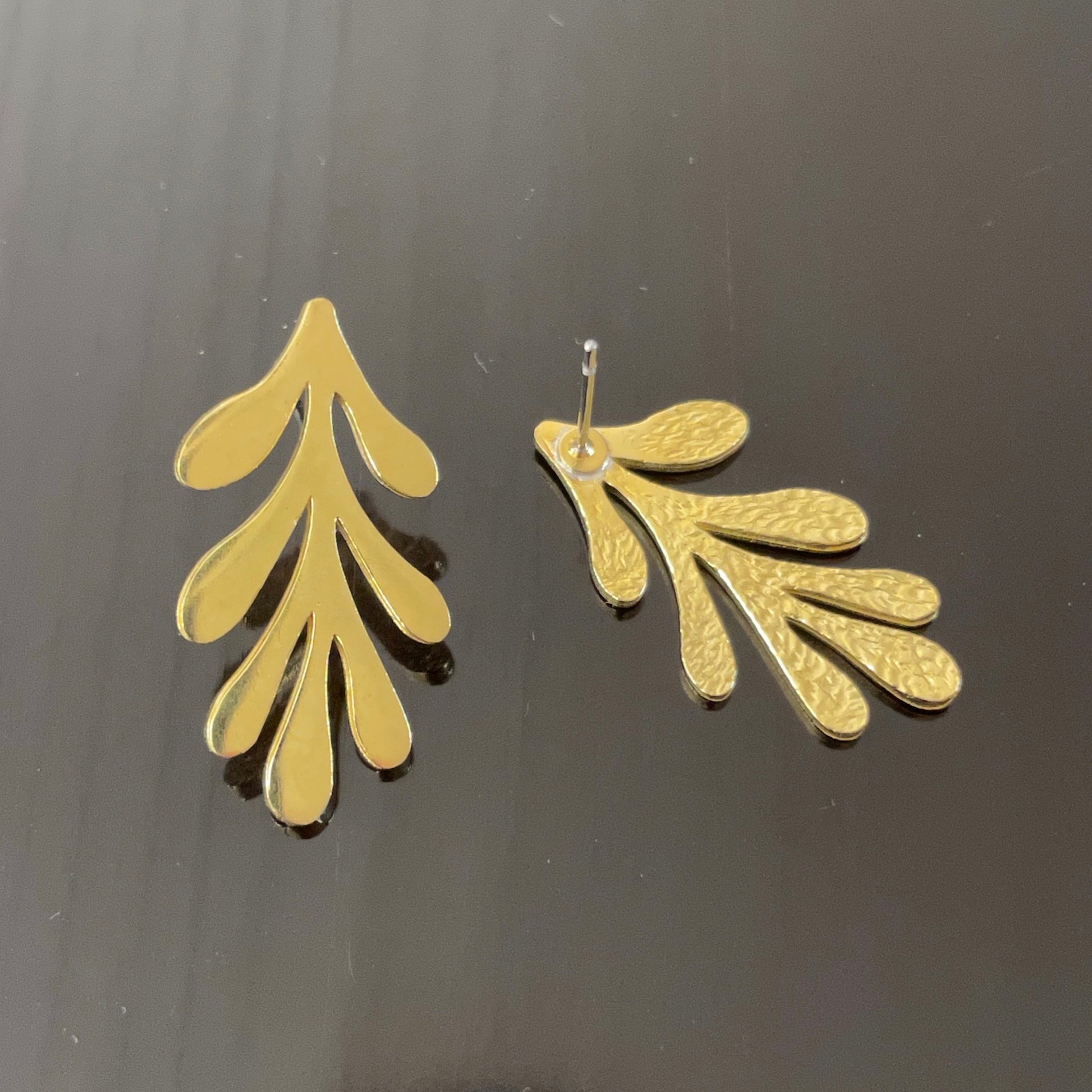 Irth Organic Leaf Brass Drop Studs detail