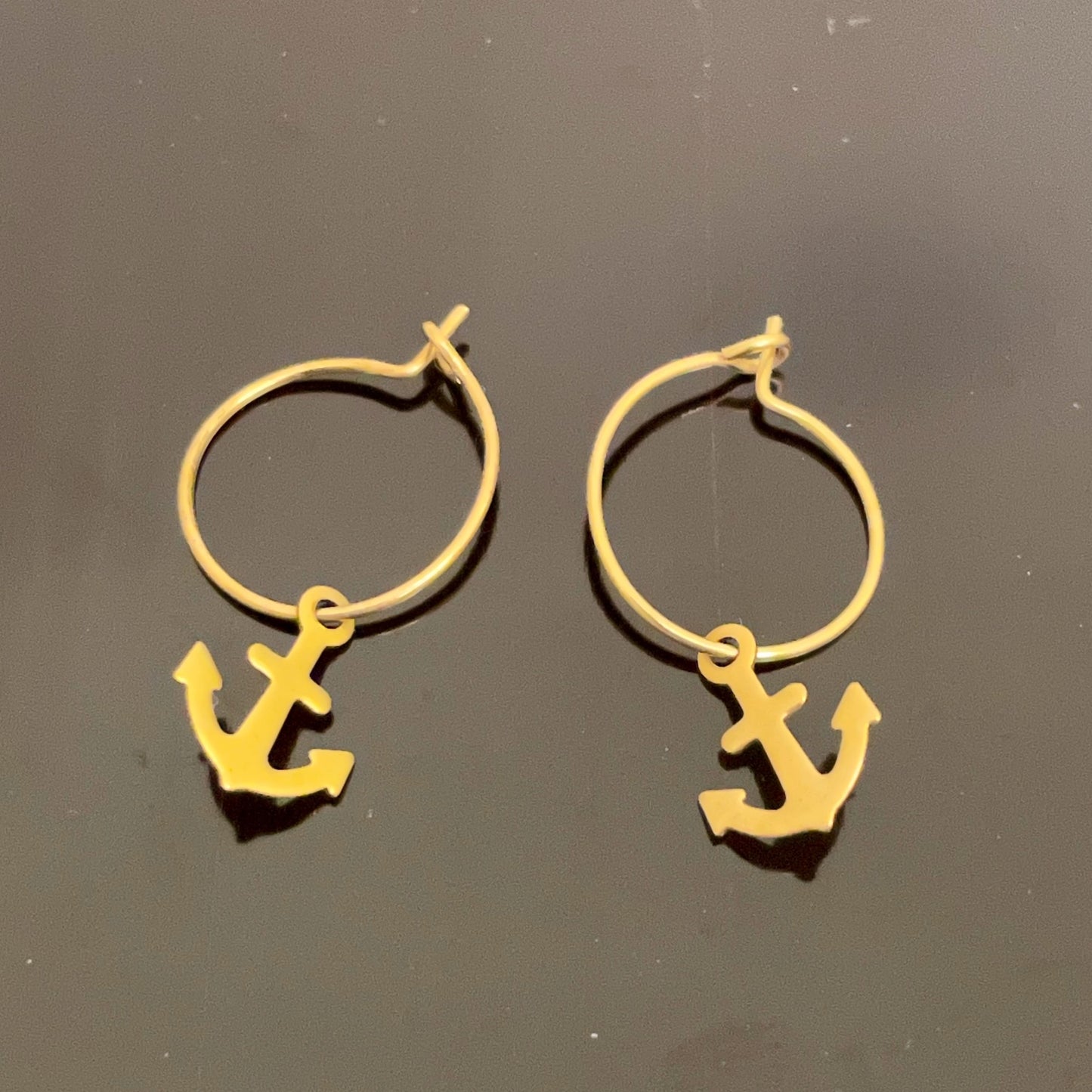 Irth Small Brass Hoops with anchor Charms