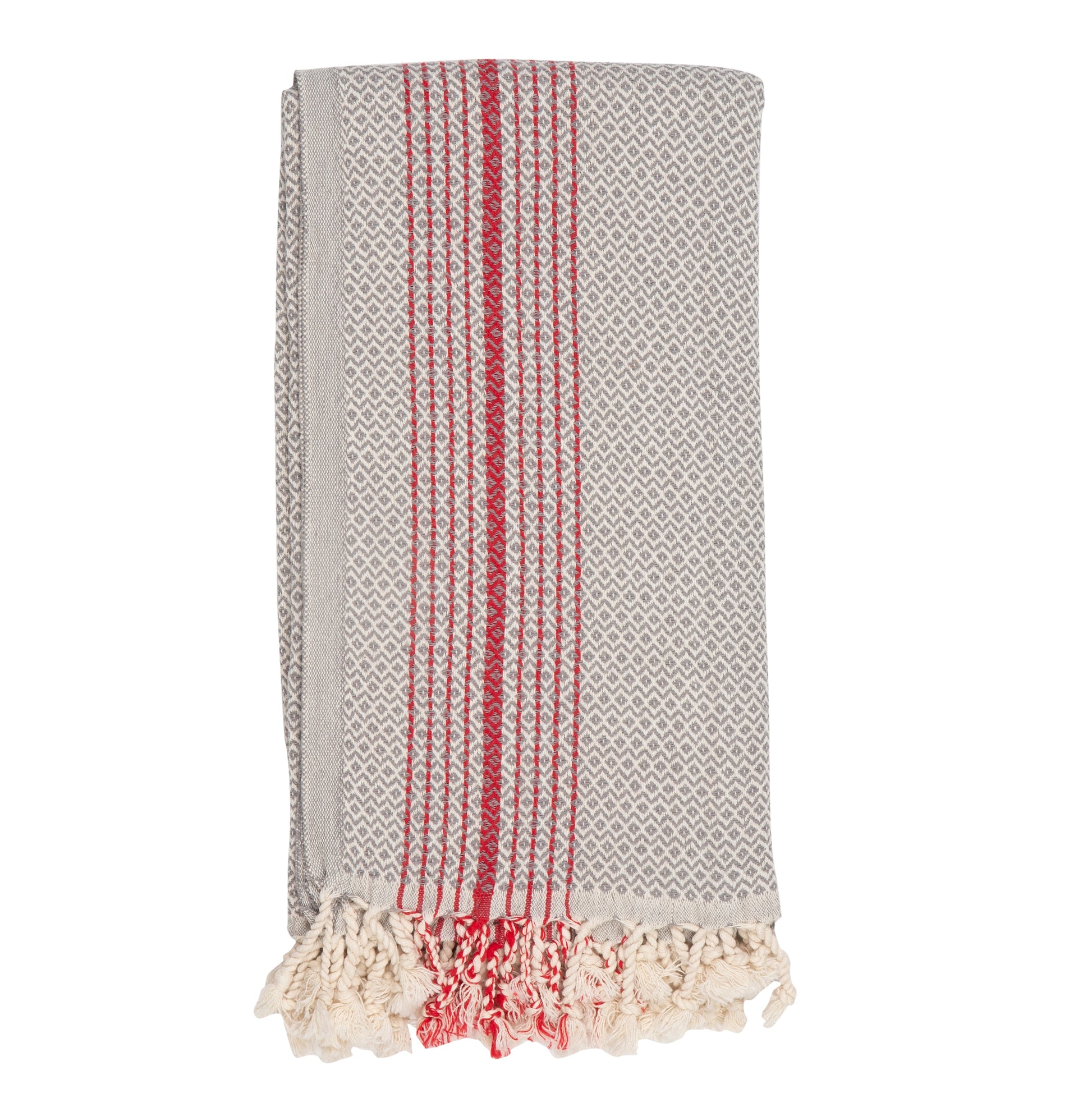 Pale grey Hammam Towel with Red Stripes