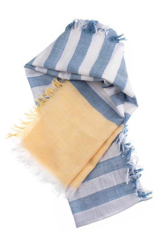 Sky Blue and Lemon Yellow Striped Cotton Scarf