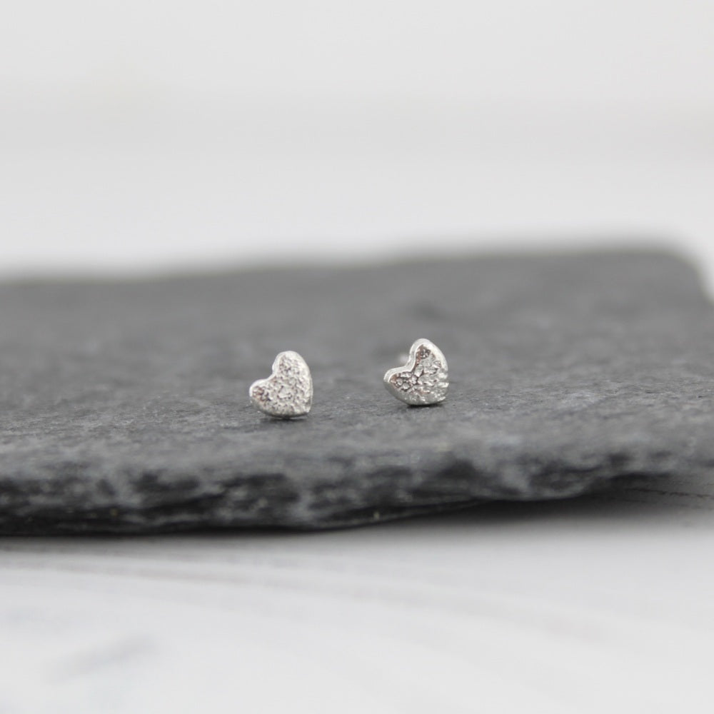 Silver Mini Heart Studs by Lucy Kemp