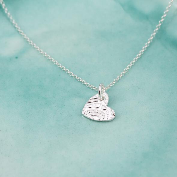 Textured Silver Small Heart Pendant necklace by Lucy Kemp