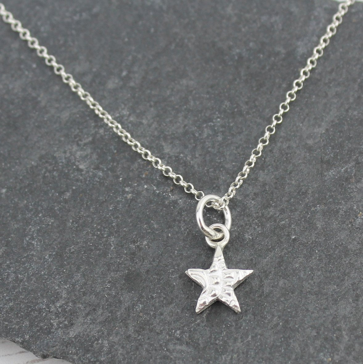 Textured Silver Small Star Pendant by Lucy Kemp