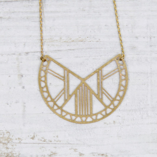 Semi-circular Cut Brass Necklace by State of A.