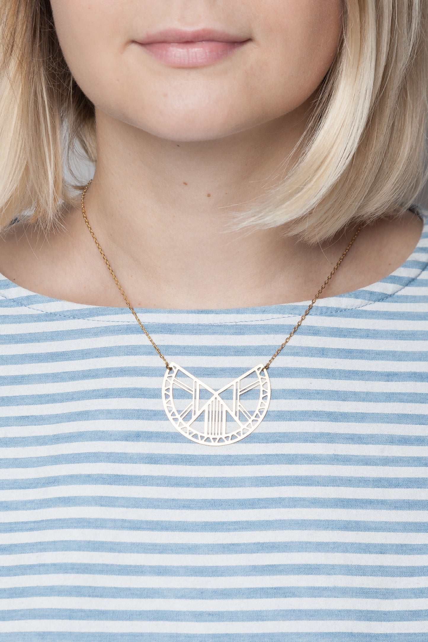 Semi-circular Cut Brass Necklace