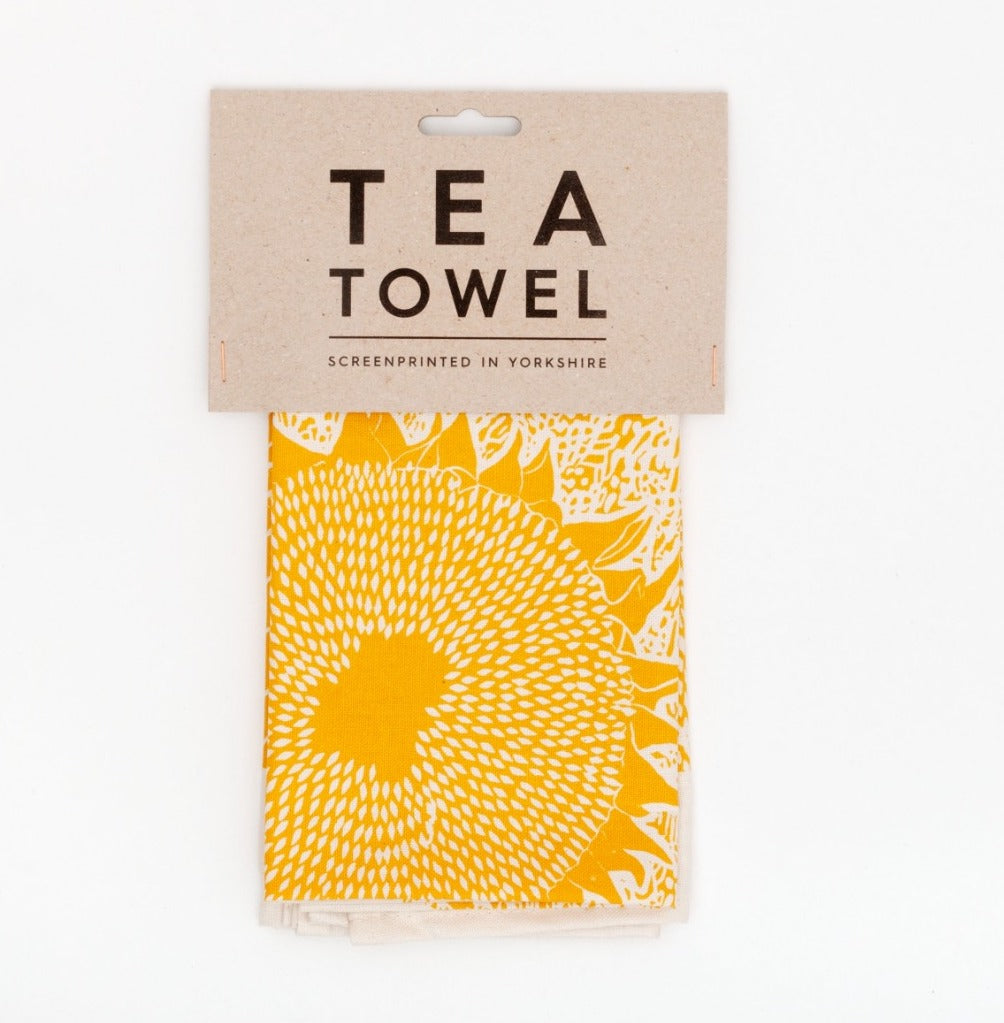 Screenprinted Sunflower Tea Towel Folded